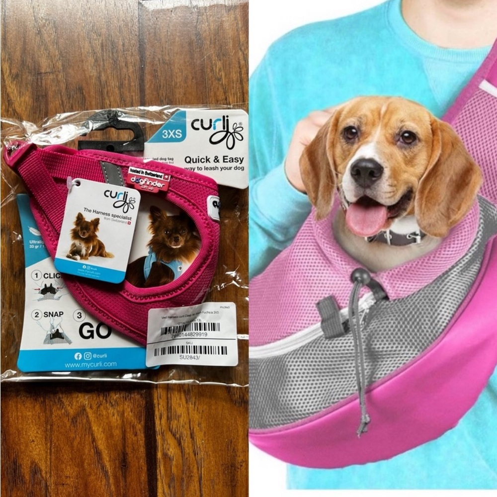 Small Pet Carrier Bundle with NWT *Curli Harness.
Hot Pink. Sold together
